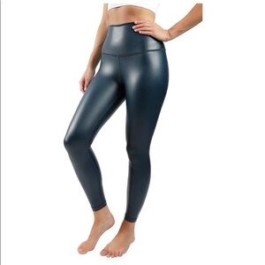 90 Degree By Reflex Super Hi Rise Ankle Faux Leather Leggings in Arctic Navy